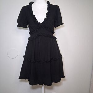 Black Ruffle Babydoll Dress Wm Sz XS Puff Sleeve Dark Fairy Whimsigoth Romantic